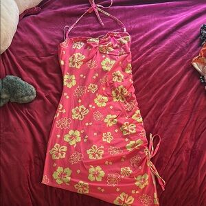 Floral Pink and Yellow Halter Dress